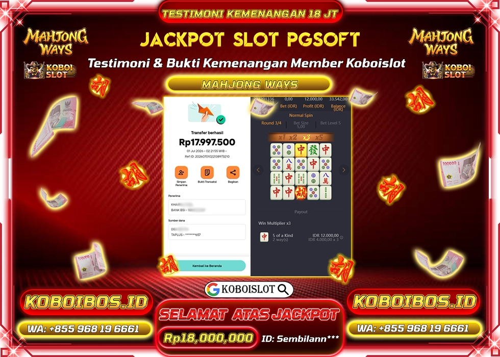 BUKTI KEMENANGAN Id bistamy*** SLOT GACOR MAHJONG WAYS 1 Rp18.000.000,- LUNAS